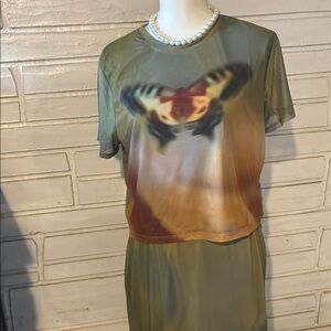 Green and Brown Graphic Dress